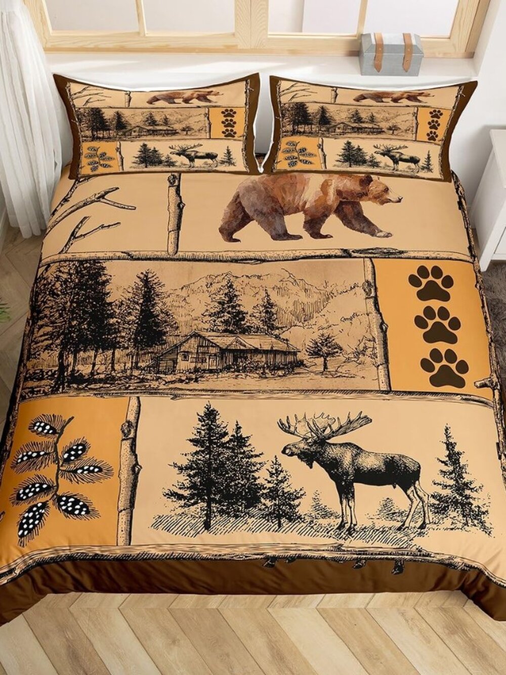 Bear Cabin Moose Duvet Cover Twin Size Boys Girls Children